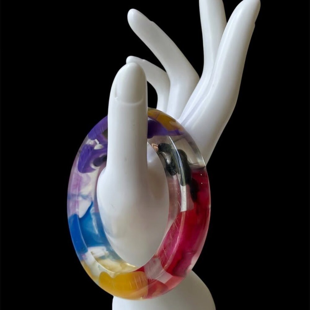 Multi-Color Resin Bangle Bracelet, Abstract Art, Stackable Jewelry